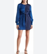 Steve Madden Women&#39;s Blue Colorblock Long Sleeve Satin Mini Dress Tie S NWOT - £25.10 GBP