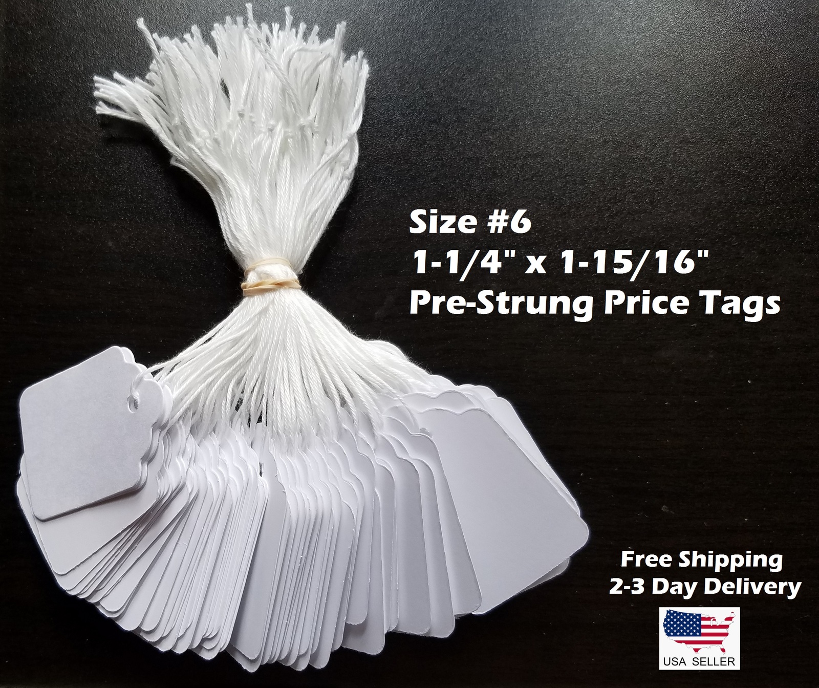 1000 Blank White Merchandise Price Tags with Strings Size #6 Retail Stru... - $22.00