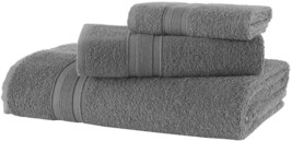 Lightweight 3 Pieces Grey Towel Set Quick-Dry High Absorbent 100% Turkish Cotton - £21.25 GBP