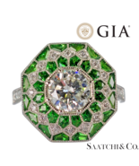 GIA Certified - Natural Tsavorite &amp; Diamond Platinum (950): Ring - £4,613.86 GBP