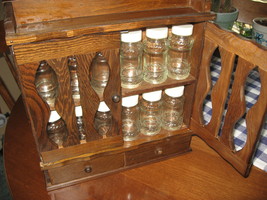 Spice Rack-Wood-Drawers-12 Jars-Vintage-1970&#39;s - £16.41 GBP