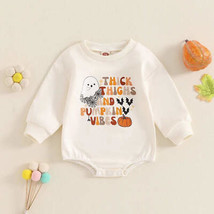 Baby Halloween Romper - Pumpkin Ghost Letter Print Long Sleeve Jumpsuit (0-18M) - £6.06 GBP