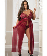 Empire Waist Laced Sheer Long Dress &amp; Panty Mulled Wine Queen - £20.36 GBP