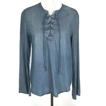 Thread &amp; Supply Womens Shirt Size Medium Blue Chambray Lace up Tie Long Sleeve - £17.43 GBP