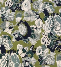 Vintage Fabric Duralee Kiji Floral Navy Blue Green Flowers 5+ yards  - £55.37 GBP