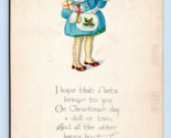 Little GIrl With Doll and Pink Hat Christmas Day 1923 DB Postcard D17 - $2.92