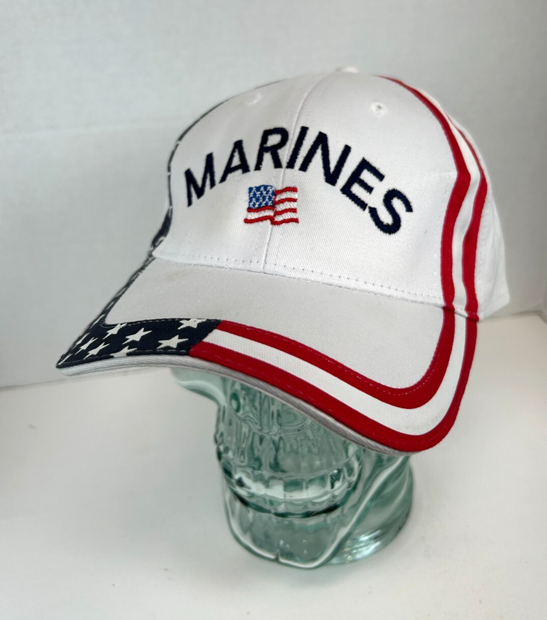 US Marines USA American Flag, White Red Blue Strap Back Baseball Cap Hat... - $49.45