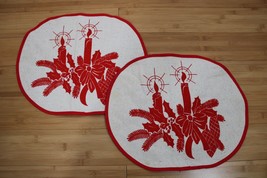 Vtg Set of 2 Danish Christmas Holiday Candle Oval Placemats Denmark Cotton Blend - £15.63 GBP