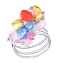 Colorful Cluster of Mixed Stones, Pearls, Crystal Beads Sterling Silver Ring - 6 - £11.04 GBP