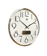 Thin Framed Wall Clock w/ Digital Calendar &amp; Temp - White - £50.25 GBP