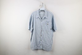 Marmot Mens Large Distressed Spell Out Striped Ribbed Short Sleeve Butto... - $17.77