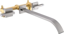 BEIYI Wall Mount Tub Filler Faucet Brushed Nickel Two Handles High Flow - £63.26 GBP