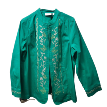 Quacker Factory Green Embroidered Blazer Jacket Large - £12.61 GBP