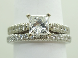 1.41ct tw Earth Mined Diamond Engagement Ring Set 14k White Gold Size 4.5 - £3,555.33 GBP