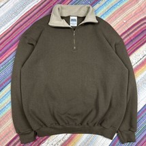 Vintage 90s Blank Dark Green Sweatshirt 1/4 Zip / XL Tultex Sportswear Pullover - £28.12 GBP