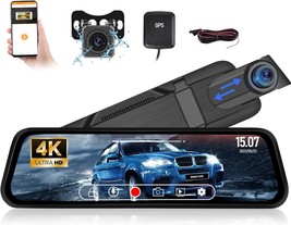 9.66&quot; 4k Rear View Mirror Camera,Dash Cam Front and Rear IPS Touchscreen - £55.33 GBP