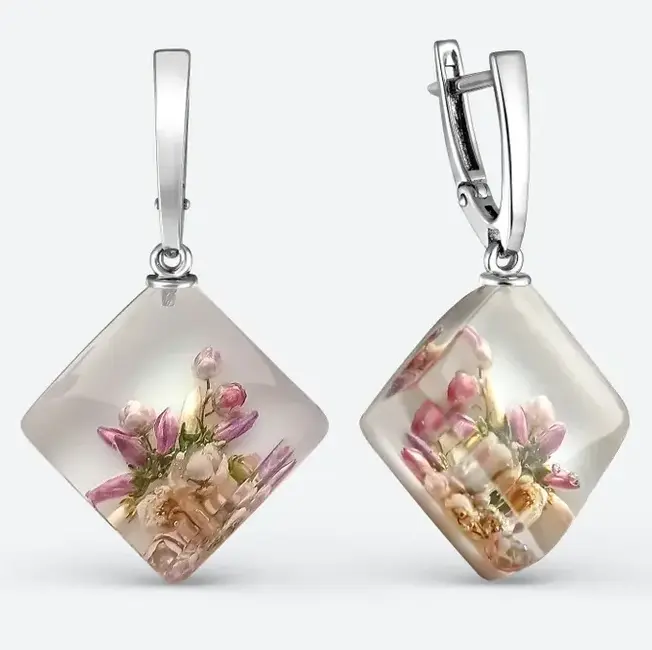 Silver earrings with heather and ozothamnus - $115.00