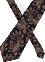 ESSEX ROW men necktie Paisley silk 56&quot; x 4.25&quot;  wide black red brown white - $8.86