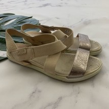 Ecco Womens Flat Sandals Size 37 Cream Bronze Leather Comfort Casual - £23.65 GBP