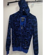 Fox Women’s Hooded Hoodie Zip Up Jacket Blue W/ Black Print M Medium Bust 34” - $18.99