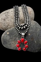 Southwestern Navajo Pearl Style Faux Coral Multi Strand Naja Beaded Necklace - £51.76 GBP
