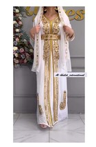 Gown Farasha Royal Islamic Moroccan Kaftan Caftan Dubai White Georgette Abaya - £80.11 GBP