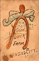 Embossed POSTCARD-WISHBONE &amp; Ribbon &quot;Good Luck From Kansas City&quot; BK40 - £1.58 GBP