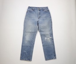 Vintage 90s Streetwear Womens 14 Petite Thrashed Straight Leg Denim Jean... - $39.55