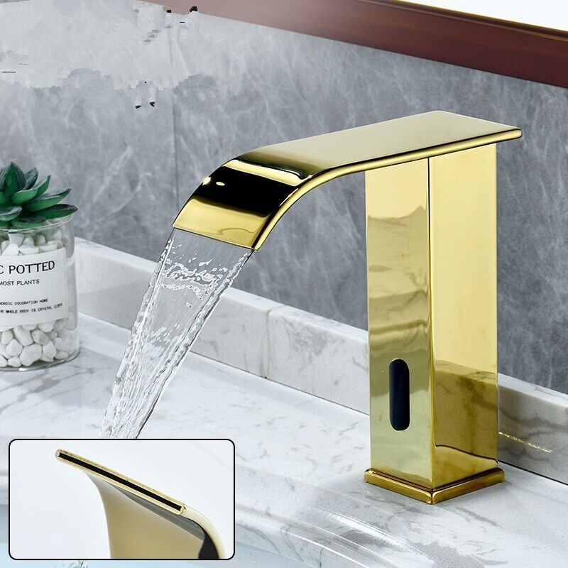 Bathroom Sensor Gold PVD Washbasin Basin sink Faucet Square single Cold - $118.79