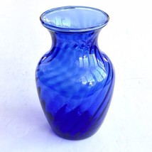 Cute Cobalt Blue Swirl Glass Flower Vase 5.5” Tall - £13.65 GBP