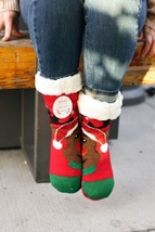 Red Reindeer Sherpa Traction Bottom Slipper Socks - $16.99