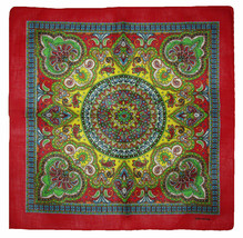 22&quot;X22&quot; Ornate Paisley Mosaic Multi Color Red Border Bandana - £10.59 GBP
