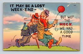 Comic Red Nose Drunks on Lost Weekend Had Good Time UNP Linen Postcard F19 - £3.21 GBP