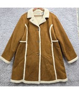 LL Bean Jacket Womens XL Brown Faux Suede Sherpa Lined Coat Button Boho ... - $79.95