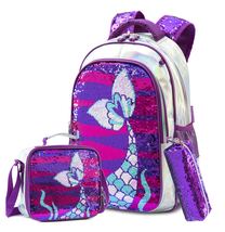 School Backpack Girls 16 Inch Girls School Sequin Backpack with Lunch Box Backpa - £72.82 GBP