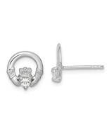 Sterling Silver CZ Heart Claddagh Post Earrings - €47,18 EUR