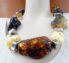 Baltic Amber Necklace Genuine Raw Giant Amber Sterling Silver Beads Unique Rare - £3,064.81 GBP