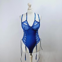 Pretty Little Thing Bodysuit Blue Lace Up Suspender Detail Size Medium NEW - £17.72 GBP