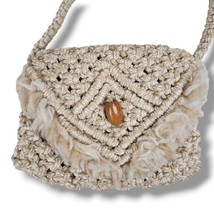 Vintage Macrame Handbag Bohemian Boho Bag Purse Beige Ivory Music Festival Style - £20.73 GBP