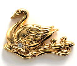 Avon Swan Gold Tone Pin Baby Swans Cygnets Rhinestone Flower Animal Jewe... - $240.15 MXN