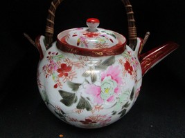 Antique Japanese teapot floral wicker handle - $44.55