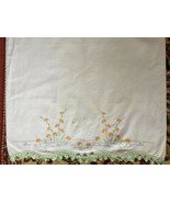 Vintage Embroidered Handmade Crocheted Linen Queen Pillowcase 29 x21 In - £6.21 GBP