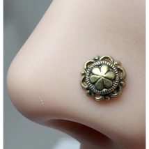 Ethnic Indian Floral nose Stud Antique gold finish nose ring corkscrew L bend - $14.32+