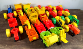 Vintage Fisher Price Little People Vehicle Lot Of 21 Tractor Dump Tow Truck 80s - £47.47 GBP
