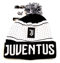 Juventus Black &amp; White Knit Cuff Pom Beanie Men&#39;s One Size NEW - £47.41 GBP