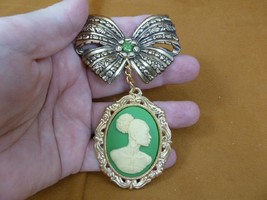 CA20-104) RARE African American LADY green + ivory color CAMEO bow Pin Pendant - £30.52 GBP
