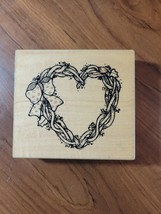 Dots Grapevine Wreath Heart Wood Rubber Stamp 4&quot; x 4 1/2&quot; - $6.88