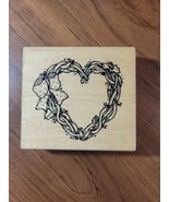 Dots Grapevine Wreath Heart Wood Rubber Stamp 4&quot; x 4 1/2&quot; - $128.53 MXN