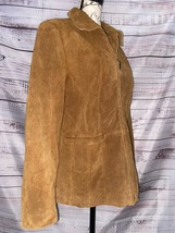 St Johns Bay Washable Suede Leather Jacket Womens L Zip Up Collar Long S... - $27.00