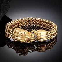 Never Fade Gold Dragon Head Bracelets Men Stainless Steel Ouroboros Bangles Vint - £27.07 GBP
